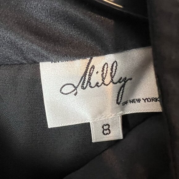 Milly New York Black Chiffon Blouse Size 8 Jeweled High Neckline Sleeveless Silk - Picture 11 of 13